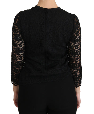 Dolce & Gabbana Elegant Black Lace Crew Neck Blouse