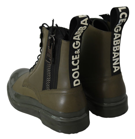 Dolce & Gabbana Chic Military Green Leather Ankle Boots