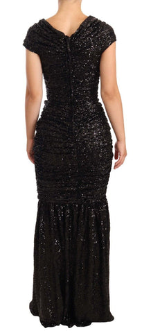 Dolce & Gabbana Elegant Black Sequined Open Shoulder Gown