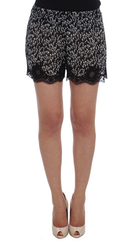 Dolce & Gabbana Elegant Black & White Floral Lace Silk Shorts