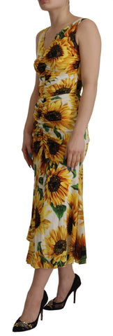 Dolce & Gabbana Elegant White Floral Print Midi Dress