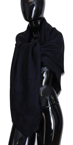 Dolce & Gabbana Elegant Silk-Wool Fringed Scarf in Dark Blue