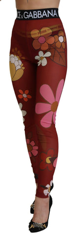Dolce & Gabbana Floral Red High Waist Leggings