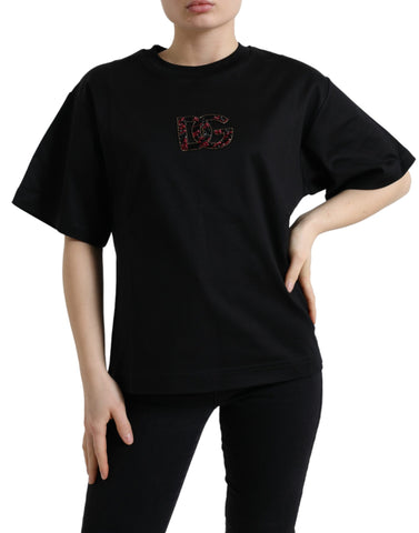 Dolce & Gabbana Elegant Black Crystal-Embellished T-Shirt