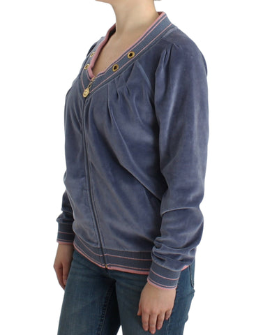 Cavalli Elegant Blue Zip Cardigan with Gold Details