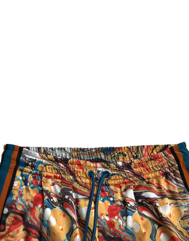 Dolce & Gabbana Elegant Satin Track Pants in Multicolor Marble