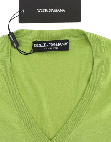 Dolce & Gabbana Emerald Green Wool V-Neck Pullover