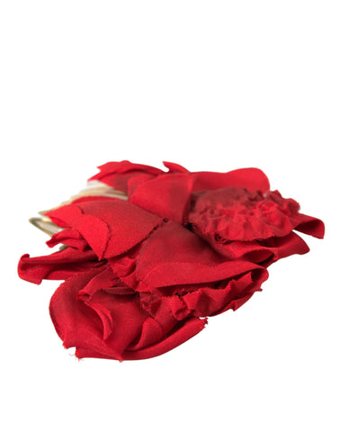 Dolce & Gabbana Red Silk Floral Gold Brass Women Hair Comb