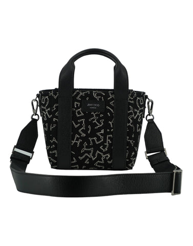Jimmy Choo Black Leather and Canvas Small Tote Bag