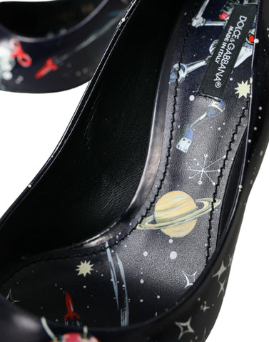 Dolce & Gabbana Blue Space Robot Leather Heels Pumps Shoes