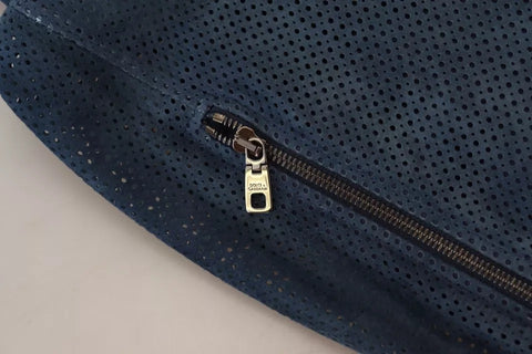 Dolce & Gabbana Blue Leather Perforated Full Zip Jacket