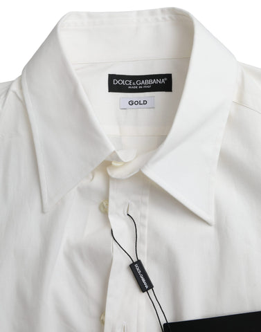Dolce & Gabbana White Cotton Dress Slim Fit GOLD Shirt