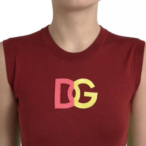 Dolce & Gabbana Red Green Silk DG Logo Sleeveless Tank Top