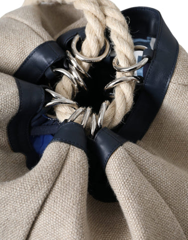 Dolce & Gabbana Beige Canvas Fabric Bucket Sack Pouch Purse Bag