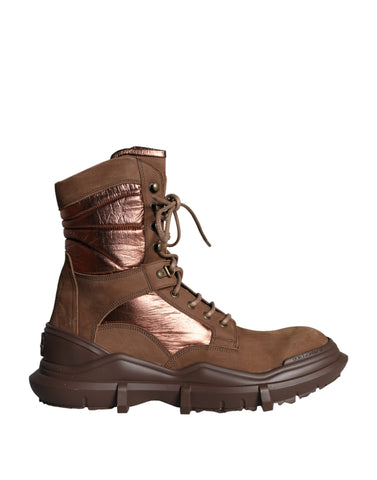 Dolce & Gabbana Brown Suede Leather Military Combat Men Boots Shoes