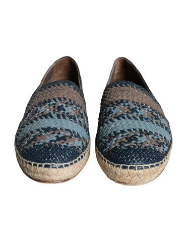 Dolce & Gabbana Blue Gray Woven Leather Buffalo Espadrille Shoes