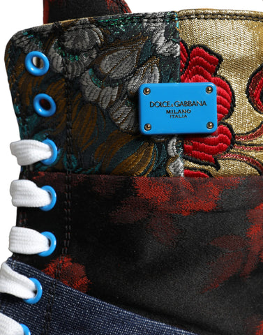 Dolce & Gabbana Multicolor Patchwork Logo High Top Sneakers Shoes