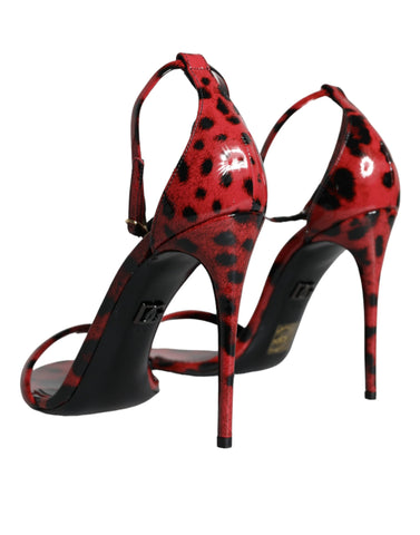 Dolce & Gabbana Red Leopard Leather Ankle Strap Keira Sandals Shoes
