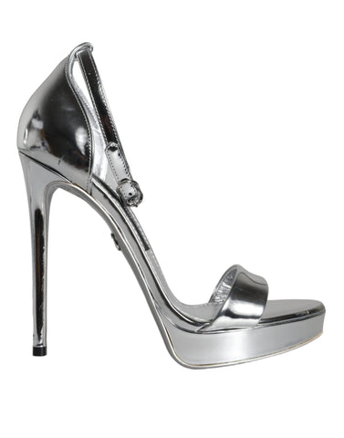 Dolce & Gabbana Silver KEIRA Heels Ankle Strap Sandals Shoes