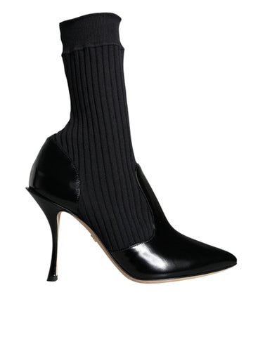 Dolce & Gabbana Black Stretch Stilettos Booties Socks Shoes