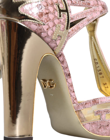 Dolce & Gabbana Pink Gold Leather Pumps T-strap Sandals Shoes