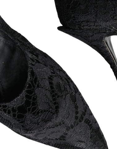 Dolce & Gabbana Black Mary Jane Pumps Lace Crystals Heels Shoes