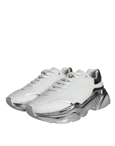 Dolce & Gabbana White Silver Daymaster Leather Sneakers Shoes