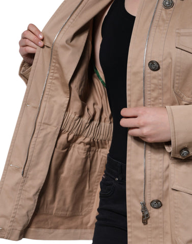 Dolce & Gabbana Beige Cotton Long Sleeve Collared Coat Jacket