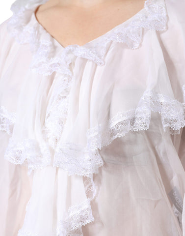 Dolce & Gabbana White Ruffles Lace Long Sleeve Blouse Top