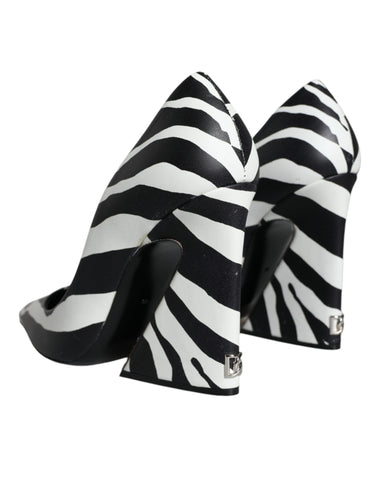 Dolce & Gabbana White Black Zebra Leather Heels Pumps Shoes