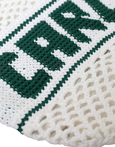 Dolce & Gabbana White Green Knitted Cotton Logo Shopping Tote Bag