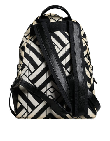 Dolce & Gabbana Black White Nylon Leather Travel Back Pack Bag