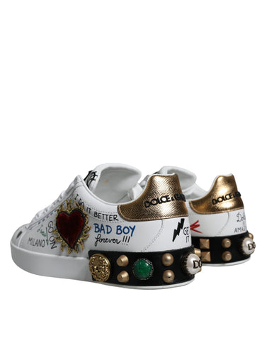 Dolce & Gabbana White Heart Studded Low Top Sneakers Shoes