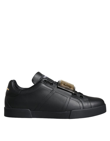 Dolce & Gabbana Black Leather Low Top Portofino Sneakers Shoes