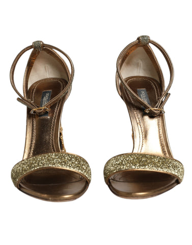 Dolce & Gabbana Gold Lurex Ankle Strap Heel Sandals Shoes