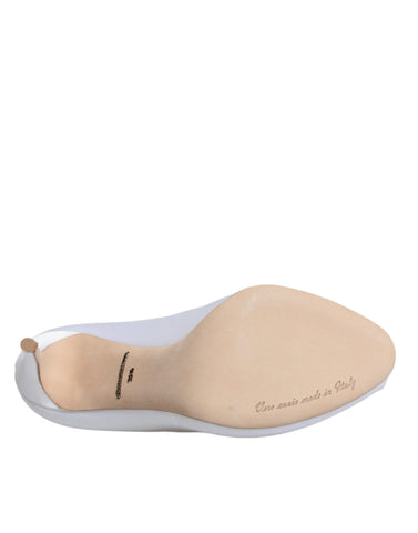 Dolce & Gabbana White Crystals Peep Toe Satin Pumps Shoes