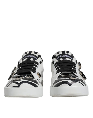 Dolce & Gabbana White Crystal Portofino Low Top Sneaker Shoes