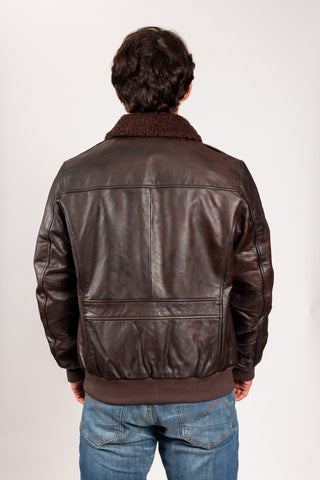 Mens Bomber Leather Jacket Brown