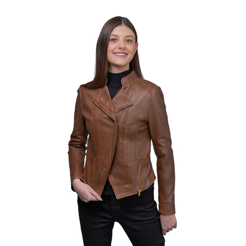 Claire Women's Asymmetrical Zipper Leather Jacket