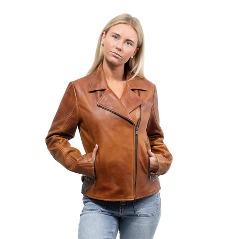 Jolene Women's Asymmetrical Zipper Leather Jacket