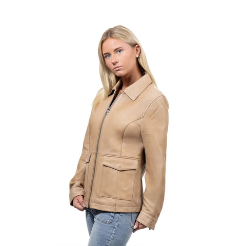 Yolanda Women's Casual Center Zipper Leather Jacket
