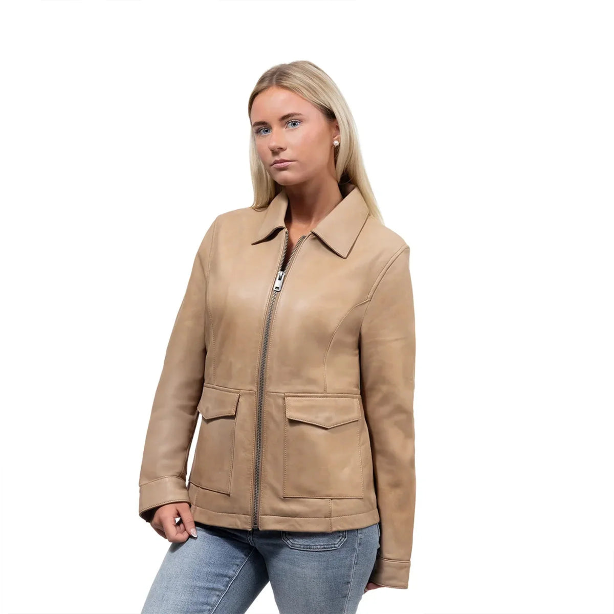 Yolanda Women's Casual Center Zipper Leather Jacket