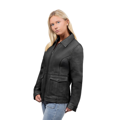 Yolanda Women's Casual Center Zipper Leather Jacket