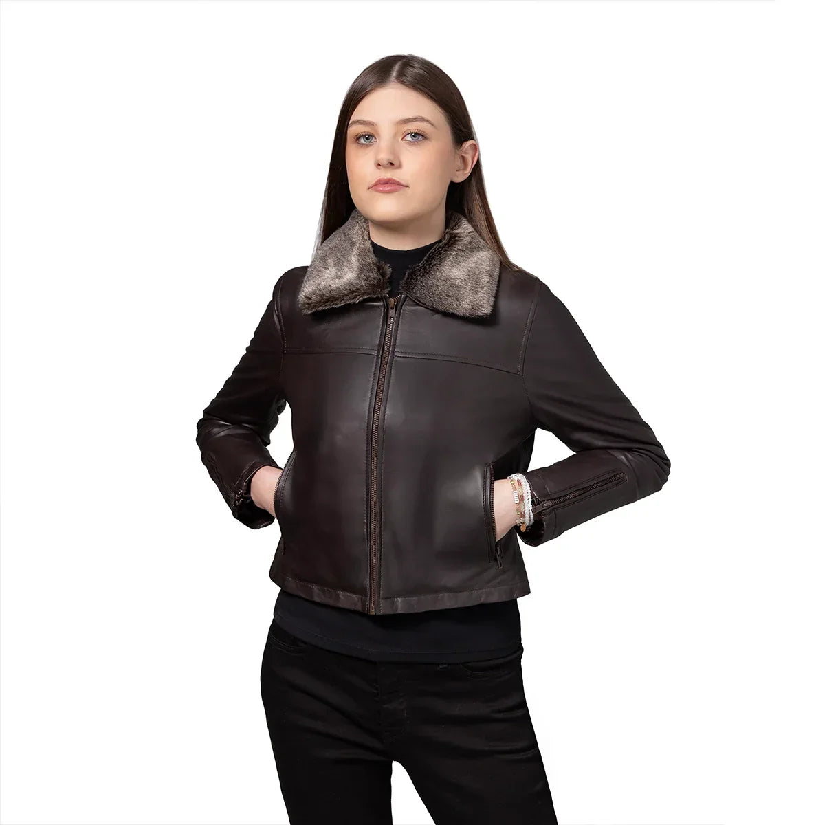 Sadie Women's Bomber Style Leather Jacket