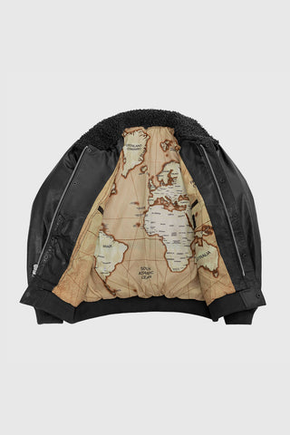 Old World Map Bomber Jacket Black