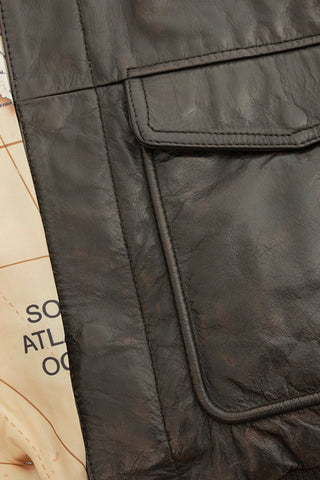 Old World Map Bomber Jacket Brown
