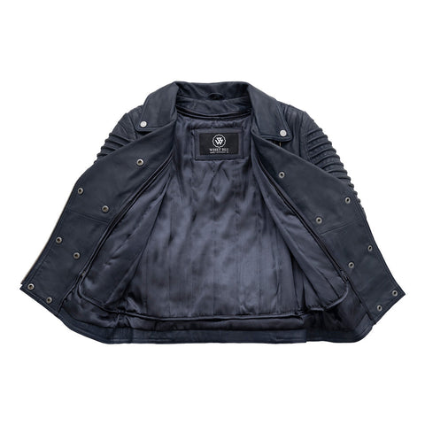 Queens Womens Fashion Leather Jacket Navy Blue