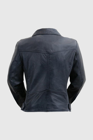 Chloe womens Fashion Leather Jacket Navy Blue