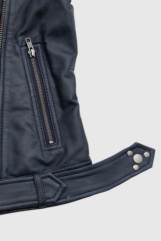 Chloe womens Fashion Leather Jacket Navy Blue