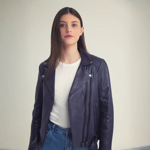 Adeline Women's Double Asymmetrical Zipper Leather Jacket